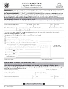 Form I-9 Employment Eligibility Verification Form
