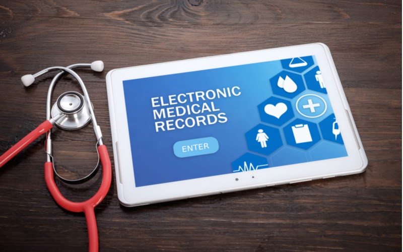 Electronic-medical-records A tablet displaying electronic medical records software